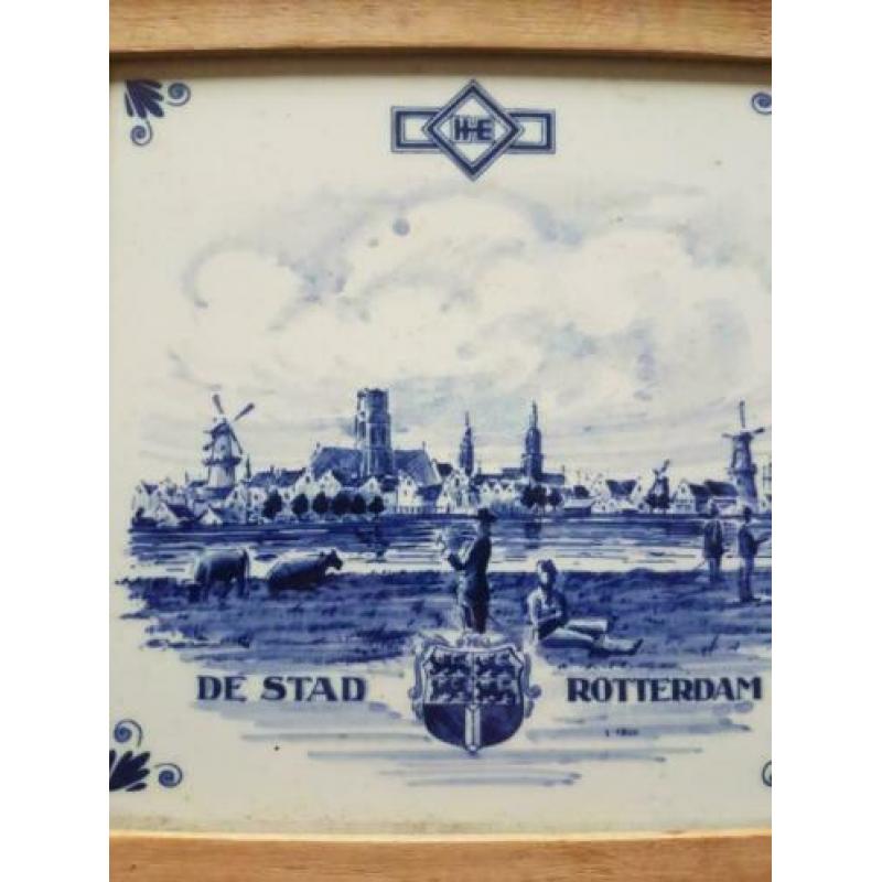 Delfts blauw tegel de stad Rotterdam