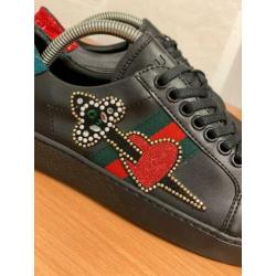 Nieuwe Gucci Ace Embroidered Dames Sneakers Zwart Maat 36