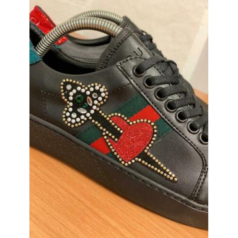 Nieuwe Gucci Ace Embroidered Dames Sneakers Zwart Maat 36