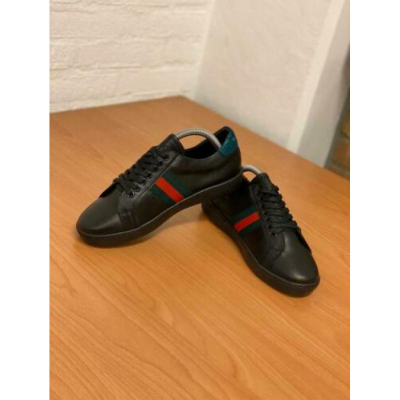 Nieuwe Gucci Ace Embroidered Dames Sneakers Zwart Maat 36