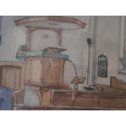 DRIMMELEN Nbr,Aquarel Ned Herv Kerk interieur,v STRIJ, 1931