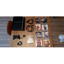 Playstation 3 + controller + headset + 9 spellen