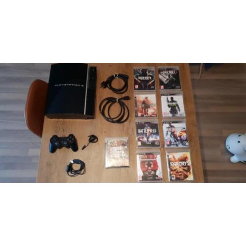 Playstation 3 + controller + headset + 9 spellen